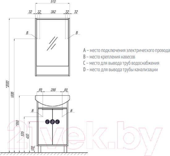 Изображение товара Шкаф с зеркалом для ванной Акватон Рико 50 (1A212302RIB90)