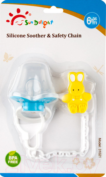 Изображение товара Пустышка Sun Delight Силиконовая с цепочкой Мишка 6-36 мес / 31021 (голубой)