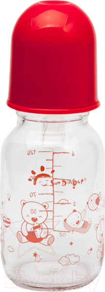 Изображение товара Бутылочка для кормления Sun Delight Стеклянная / 31055 (125мл, красный)