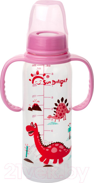 Изображение товара Бутылочка для кормления Sun Delight Стандартная со съемными ручками / 80B2H (250мл, розовый)