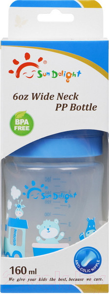 Изображение товара Бутылочка для кормления Sun Delight С широким горлышком / 31565 (160мл, синий)