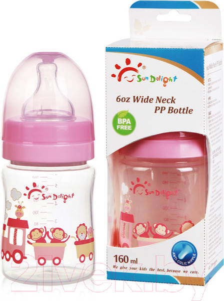 Изображение товара Бутылочка для кормления Sun Delight С широким горлышком / 31565 (160мл, розовый)