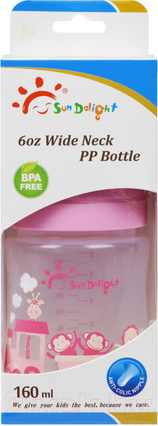 Изображение товара Бутылочка для кормления Sun Delight С широким горлышком / 31565 (160мл, розовый)