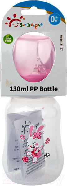 Изображение товара Бутылочка для кормления Sun Delight Выпуклая / 31157 (130мл, розовый)
