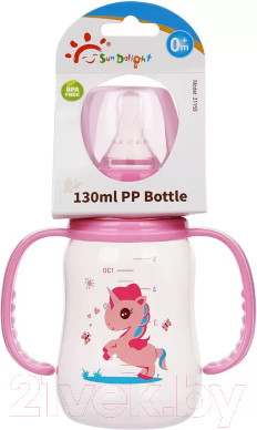 Изображение товара Бутылочка для кормления Sun Delight Со съемными подвижными ручками / 31159 (130мл, розовый)