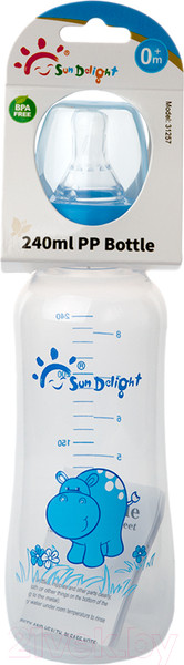 Изображение товара Бутылочка для кормления Sun Delight Выпуклая / 31257 (240мл, синий)