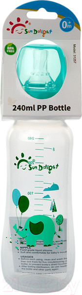 Изображение товара Бутылочка для кормления Sun Delight Выпуклая / 31257 (240мл, зеленый)