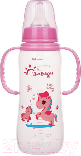 Изображение товара Бутылочка для кормления Sun Delight Со съемными подвижными ручками / 31259 (240мл, розовый)