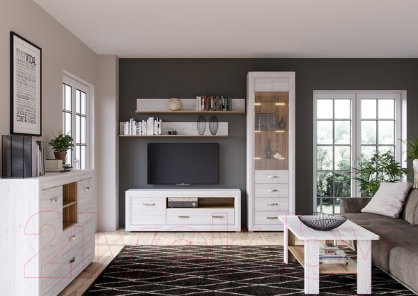 Изображение товара Шкаф с витриной Black Red White Malta B136-REG1W1D (лиственница сибирская/орех лион)