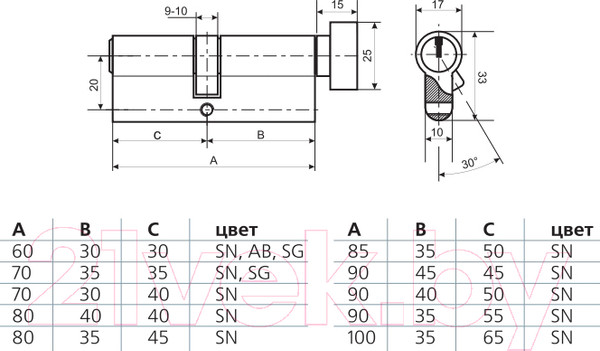 Изображение товара Цилиндровый механизм замка Arni 100 (35C/65) ZCN / P6E35T65