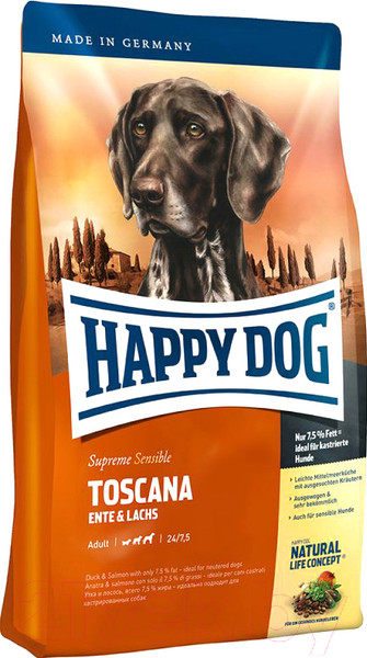 Изображение товара Сухой корм для собак Happy Dog Supreme Sensible Toscana Adult Ente & Lachs (4кг)