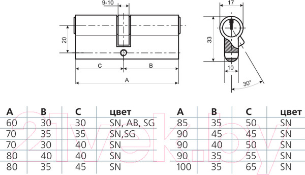 Изображение товара Цилиндровый механизм замка Arni 90 ZN / P6E4545
