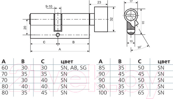 Изображение товара Цилиндровый механизм замка Arni M80 ZCN / P6P4040T