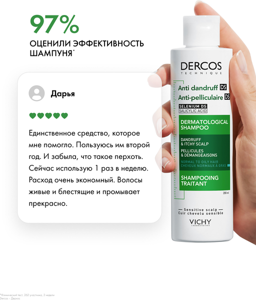 Изображение товара Шампунь для волос Vichy Dercos против перхоти для нормальных и жирных волос (200мл)