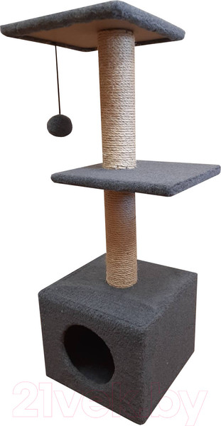 Изображение товара Комплекс для кошек Cat House С двумя полками 1.0 (сизаль серый)