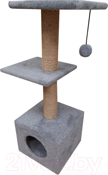 Изображение товара Комплекс для кошек Cat House С двумя полками 1.0 (джут серый)