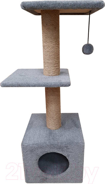 Изображение товара Комплекс для кошек Cat House С двумя полками 1.0 (джут серый)
