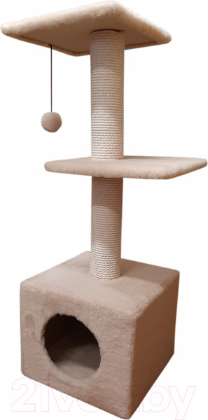 Изображение товара Комплекс для кошек Cat House С двумя полками 1.0 (хлопок бежевый)