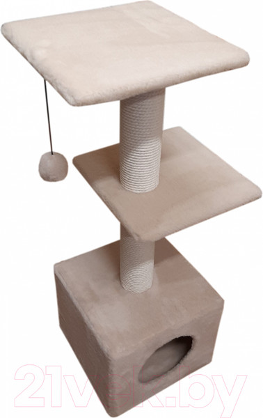 Изображение товара Комплекс для кошек Cat House С двумя полками 1.0 (хлопок бежевый)