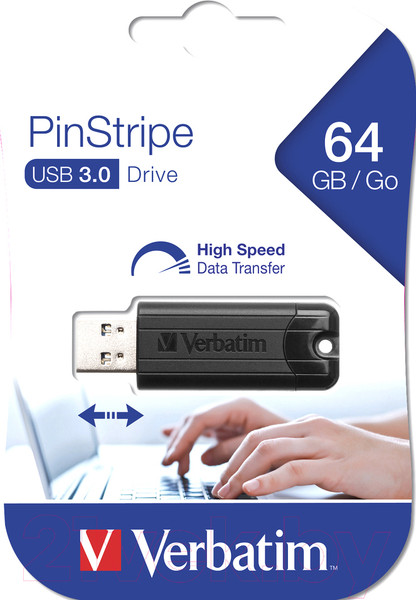 Изображение товара USB flash накопитель Verbatim PinStripe Store 'n' Go 64GB / 49318 (черный)