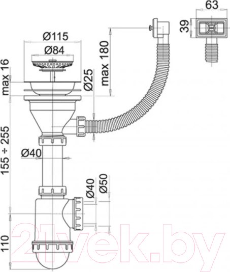Изображение товара Сифон Alcadrain A447-DN50/40
