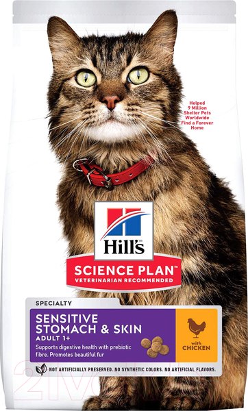 Изображение товара Сухой корм для кошек Hill's Science Plan Adult 1+ Sensitive Stomach & Skin (1.5кг)