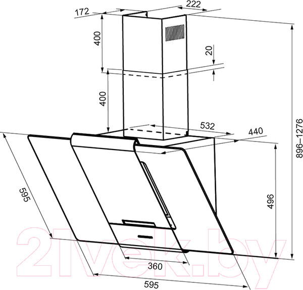 Изображение товара Вытяжка наклонная Krona Talli 600 Inox/Black Glass 3P (00020308)