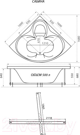Изображение товара Ванна акриловая Triton Сабина 160x160 Экстра Люкс Flat (с гидромассажем)