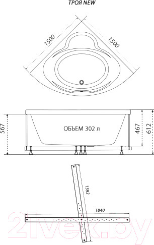 Изображение товара Ванна акриловая Triton Троя 150x150 Экстра Люкс Flat (с гидромассажем)