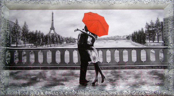 Изображение товара Картина Декарт Влюбленная пара под красным зонтом 8Л0177 (в раме)