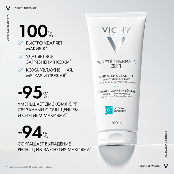 Изображение товара Молочко для снятия макияжа Vichy Purete Thermale универсальное 3 в 1 (200мл)