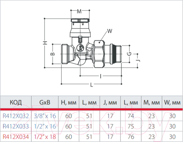 Изображение товара Клапан термостатический Giacomini R412X033