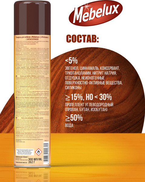 Изображение товара Полироль для мебели Mebelux С антистатиком (300см3)