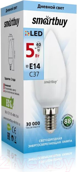 Изображение товара Лампа SmartBuy SBL-C37-05-40K-E14