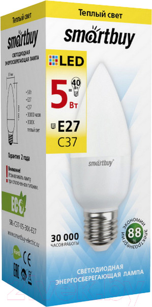 Изображение товара Лампа SmartBuy SBL-C37-05-30K-E27