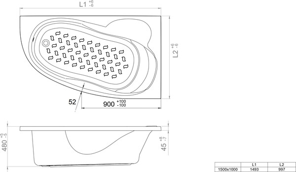 Изображение товара Ванна акриловая Triton Кайли 150x100 L Стандарт (с гидромассажем)