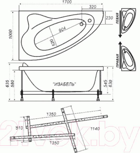 Изображение товара Ванна акриловая Triton Изабель 170x100 R Базовая (с гидромассажем)