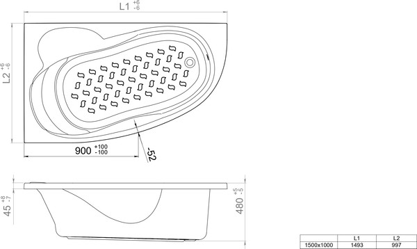 Изображение товара Ванна акриловая Triton Кайли 150x100 R Стандарт (с гидромассажем)