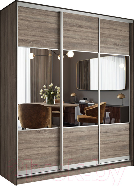 Изображение товара Шкаф-купе Евва 233 TS.01 / АЭП ШК.3.01 (трюфель/серебро)