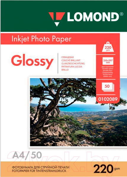 Изображение товара Фотобумага Lomond А4, 220 г/м, 50 л. / 0102089 (глянцевая двусторонняя)