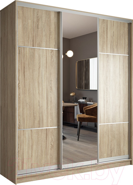 Изображение товара Шкаф-купе Евва 233 SS.02 / АЭП ШК.3.01 (сонома/серебро)