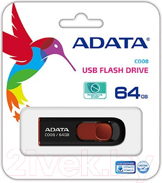 Изображение товара USB flash накопитель A-data C008 Black-Red 64 Гб (AC008-64G-RKD)