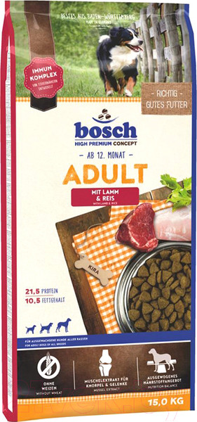 Изображение товара Сухой корм для собак Bosch Petfood Adult Lamb&Rice (15кг)