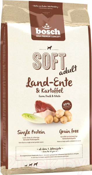 Изображение товара Полувлажный корм для собак Bosch Petfood Soft Adult Grain Free Duck&Potatoes (1кг)