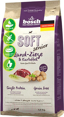 Изображение товара Полувлажный корм для собак Bosch Petfood Soft Senior Farm Goat&Potato (1кг)