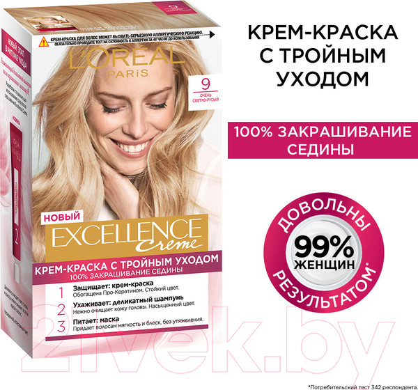 Изображение товара Крем-краска для волос L'Oreal Paris Color Excellence 9 (очень светло-русый)