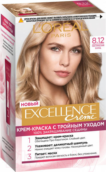 Изображение товара Крем-краска для волос L'Oreal Paris Color Excellence 8.12 (мистический блонд)