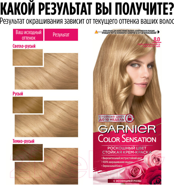 Изображение товара Крем-краска для волос Garnier Color Sensation Роскошный цвет 8.0 (светлый русый)
