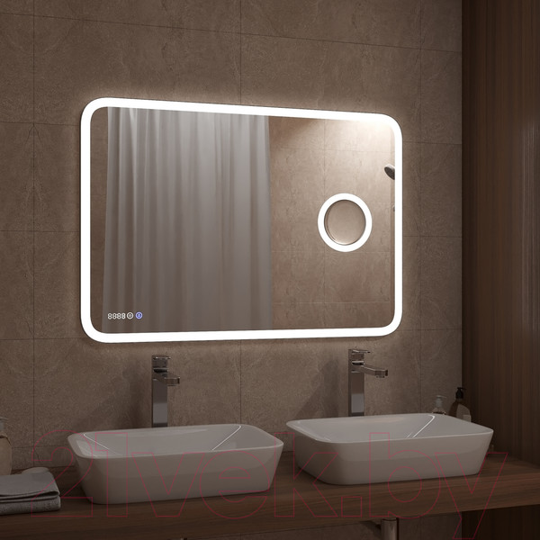 Изображение товара Зеркало Континент Bliss Led 100x70 (с линзой и часами)