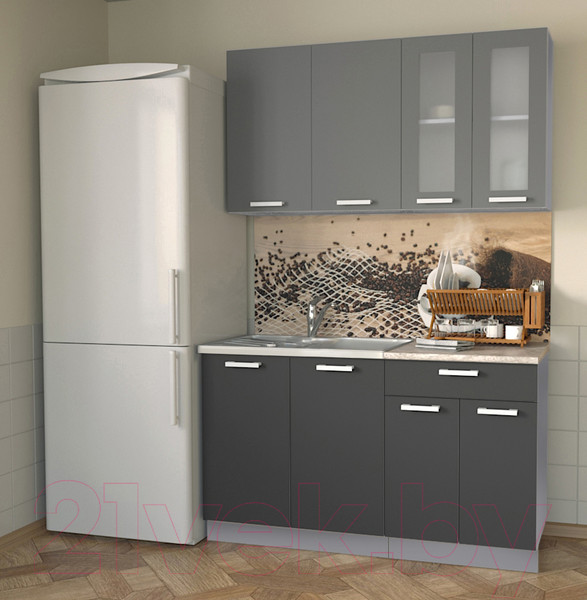 Изображение товара Кухонный гарнитур Интерлиния Мила 14 (антрацит/серебро/опал светлый)